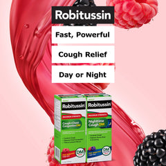 Robitussin Maximum Strength Cough + Chest Congestion DM and Maximum Strength Nighttime Cough Dm, Cough Medicine, Berry Flavor - 4 Fl Oz Bottles (Pack of 2)