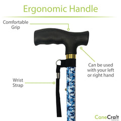 CaneCraft Folding Cane with Plastic Handle, Blue Camo