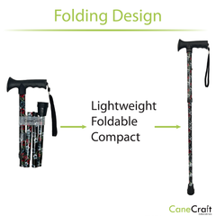 CaneCraft Folding Cane with TPR Handle, Black Floral