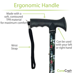 CaneCraft Folding Cane with TPR Handle, Black Floral