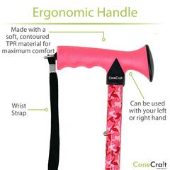 CaneCraft Folding Cane with TPR Handle, Pink Camo