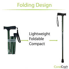 CaneCraft Folding Cane with Non-Slip Plastic Handle, Green