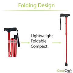 CaneCraft Folding Cane with Non-Slip Plastic Handle, Red