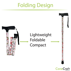 CaneCraft Folding Cane with Non-Slip Plastic Handle, Purple Floral