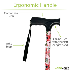 CaneCraft Folding Cane with Non-Slip Plastic Handle, Purple Floral