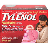 Tylenol Childrens Pain Plus Fever Reducer Chewables Tablets Bubblegum-flavored, 24 Ea, 6 Pack