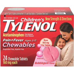 Tylenol Childrens Pain Plus Fever Reducer Chewables Tablets Bubblegum-flavored, 24 Ea, 6 Pack