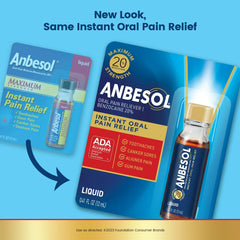 Anbesol Instant Oral Pain Relief, Benzocaine, Liquid Maximum Strength, 0.41 fl oz.