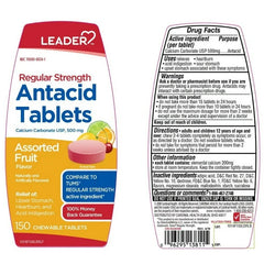 Leader Regular Strength Antacid Tablets, Assorted Fruit - 150 Count