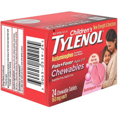 Tylenol Childrens Pain Plus Fever Reducer Chewables Tablets Bubblegum-flavored, 24 Ea, 6 Pack