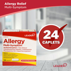 Leader Allergy Multi Symptom Acetaminophen Pain Reliever Caplets, 24 Ea, 6 Pack
