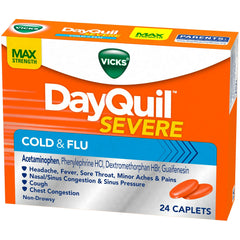 Vicks DayQuil Severe Cold and Flu Caplets, Cold and Flu Medicine for Adults, VapoCool, 24 Count