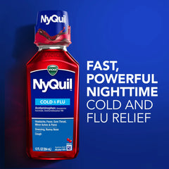 Vicks NyQuil Nighttime Cold, Cough & Flu Liquid Medicine, Over-the-Counter Medicine, Cherry, 2x12 Oz