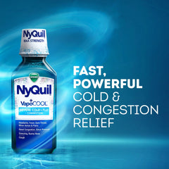 Vicks NyQuil Severe Cold and Flu Liquid, Cold and Flu Medicine for Adults, VapoCool, 12 Fl oz