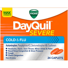 Vicks DayQuil Severe Cold and Flu Caplets, Cold and Flu Medicine for Adults, VapoCool, 24 Count