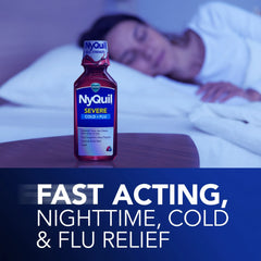 Vicks NyQuil Severe Cold and Flu Liquid, Nighttime Cold and Flu Medicine for Adults, Berry, 12 Fl oz