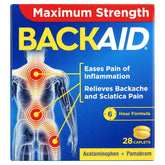 Backaid Maximum Strength Back Pain Reliever, 6-Hour Formula, Aspirin-Free Caplets, 28 Count
