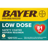 Bayer Aspirin Low Dose 81 mg, Enteric Coated, Secondary Prevention of Cardiovascular Events, 120 Safety Coated Tablets
