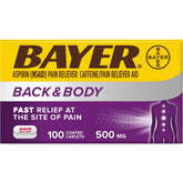 Bayer Back and Body Extra Strength Aspirin 500mg, Aspirin Plus 32.5 mg Caffeine Pain Reliever, Powerful Back and Body Pain Relief, Coated Caplets