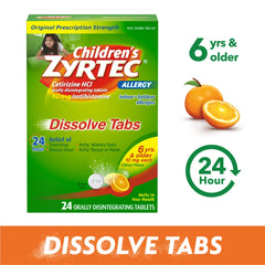 Children's Zyrtec 24 Hr Allergy Relief Dissolve Tablets, Citrus, 24 Ct