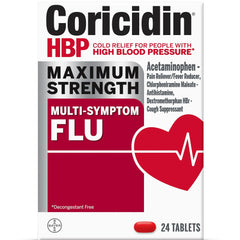 Coricidin HBP Maximum Strength Multi-Symptom Flu Medicine, Tablets, 24 Ct
