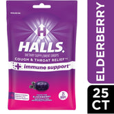 HALLS Cough and Throat Relief Plus Immune Support, Elderberry Cough Drops, 25 Count Drops