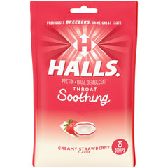 HALLS Throat Soothing (Previously HALLS Breezers) Creamy Strawberry Throat Drops, 25 Drops