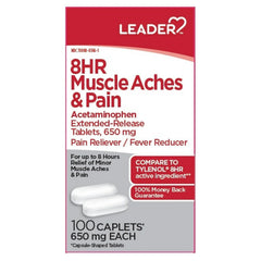 Leader 8hr Muscle Ache & Pain Caplets, 650mg, 100ct 096295132151A589