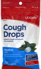 Leader Gluten Free Cough Drops, Menthol Flavor, 30 Drops