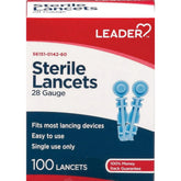 Leader Sterile Lancets 28 Gauge, 100 Ct | Ultra-Fine Tip | Single-Use Fits Most Lancing Devices