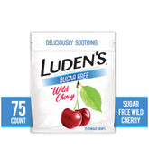 Luden's Sore Throat Drops, for Minor Sore Throat Relief, Sugar Free Wild Cherry Throat Remedy, 75 Ct