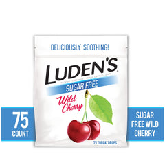 Luden's Sore Throat Drops, for Minor Sore Throat Relief, Sugar Free Wild Cherry Throat Remedy, 75 Ct
