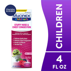 Mucinex Children's Stuffy Nose & Chest Congestion Relief, Kids Medicine, Very Berry Flavor, 4 fl oz