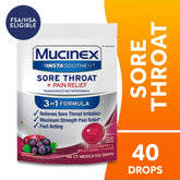 Mucinex Instasoothe Sore Throat Lozenges, FSA/HSA, Elderberry & Cherry Flavor, 40 Medicated Throat Drops