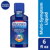 Mucinex Nightshift Severe Cold and Flu Liquid Medicine, OTC Nighttime Cough Relief, Expectorant, 6 fl oz