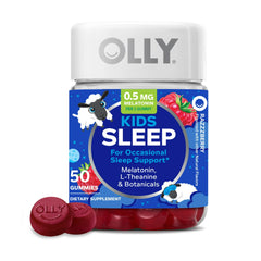 OLLY Kids Sleep Gummy Supplement, 0.5mg Melatonin, L Theanine, Sleep Aid, Raspberry Flavor, 50 Ct