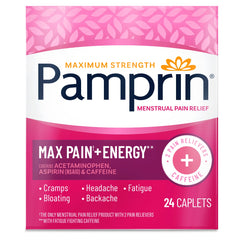 Pamprin Maximum Strength Pain + Energy Menstrual Pain Relief Caplets, 24 Ct