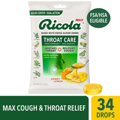 Ricola Max Throat Care Cough Drops, Cough Suppressant, Honey Lemon