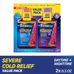 Theraflu Severe Cough Cold and Flu Day and Nighttime Relief Medicine Syrup, Berry, 8.3 Fl Oz, 2 Pack