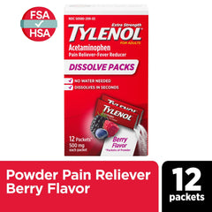 Tylenol Extra Strength Dissolve Packs with Acetaminophen, Berry, 12 Ct