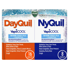 Vicks DayQuil and NyQuil Severe Cold and Flu Caplets, Cold Medicine for Adults, VapoCool, 24 Count