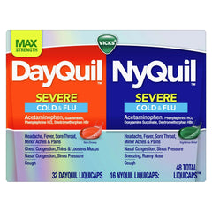 Vicks DayQuil and NyQuil Severe Cold and Flu Liquicaps, Cold and Flu Medicine for Adults, 48 Count