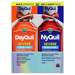 Vicks DayQuil and NyQuil Severe Cold and Flu Liquid, Cold and Flu Medicine for Adults, 2x12 Fl oz
