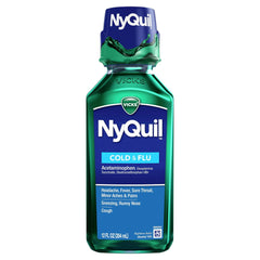 Vicks NyQuil Cold and Flu Liquid, Nighttime Cold Medicine for Adults, Original, 12 fl oz