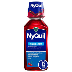 Vicks NyQuil Cold and Flu Liquid, Nighttime Cold and Flu Medicine, Cherry, 12 Fl oz