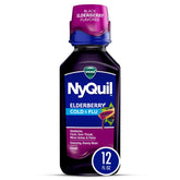 Vicks NyQuil Cold and Flu Liquid, Nighttime Cold and Flu Medicine for Adults, Elderberry, 12 Fl oz