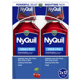 Vicks NyQuil Nighttime Cold, Cough & Flu Liquid Medicine, Over-the-Counter Medicine, Cherry, 2x12 Oz