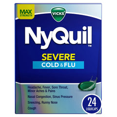 Vicks NyQuil Severe Cold and Flu Liquicaps, Nighttime Cold and Flu Medicine for Adults, 24 Count