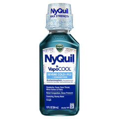 Vicks NyQuil Severe Cold and Flu Liquid, Cold and Flu Medicine for Adults, VapoCool, 12 Fl oz