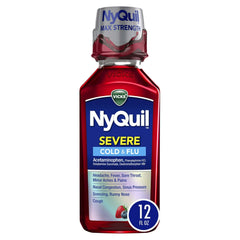 Vicks NyQuil Severe Cold and Flu Liquid, Nighttime Cold and Flu Medicine for Adults, Berry, 12 Fl oz
